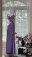Vintage Purple Strap Chiffon Halter Back High Slit Beaded Classy Evening Gown Classy Prom Dress