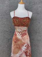 Vintage Red-Brown Gilded Gradient Spaghetti Strap Beaded Satin Long Classy Prom Dress