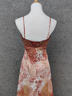 Vintage Red-Brown Gilded Gradient Spaghetti Strap Beaded Satin Long Classy Prom Dress