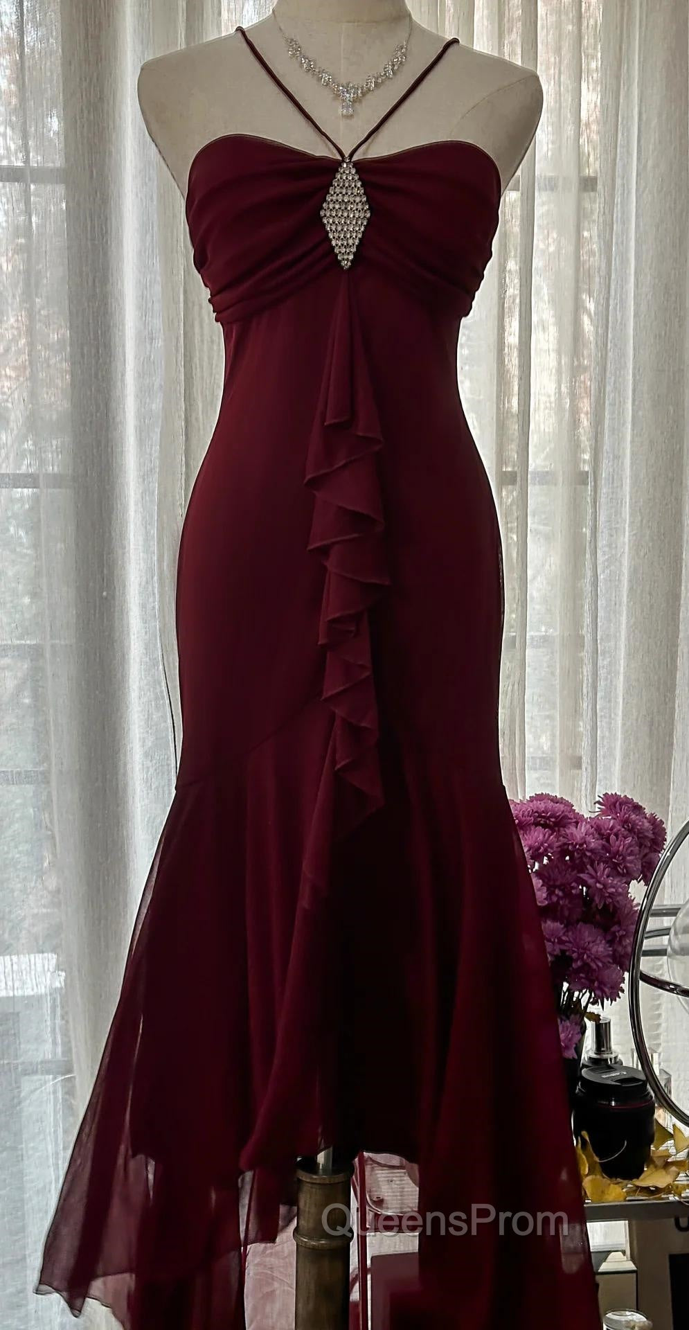 Vintage Red Mermaid Strapless Chiffon Evening Prom Dress Graduation Evening Prom Dress Secondary image