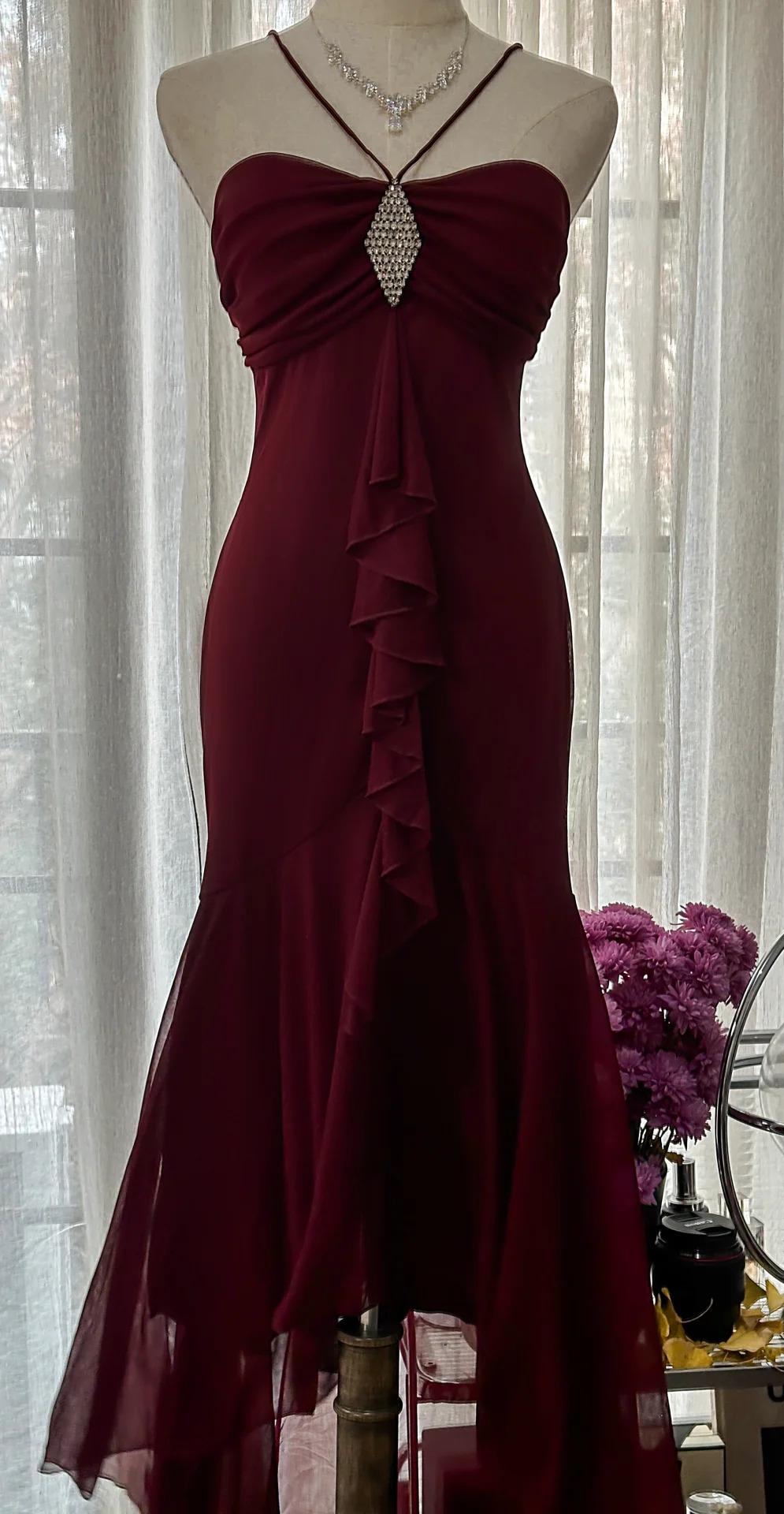Vintage Red Mermaid Strapless Chiffon Classy Prom Dress Graduation Classy Prom Dress Secondary image