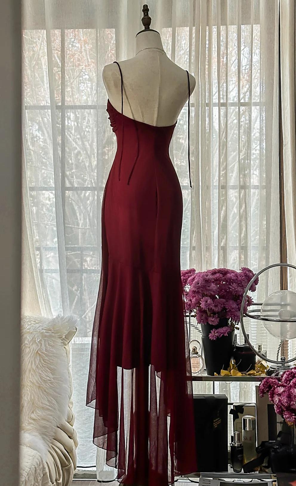 Vintage Red Mermaid Strapless Chiffon Classy Prom Dress Graduation Classy Prom Dress