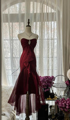 Vintage Red Mermaid Strapless Chiffon Classy Prom Dress Graduation Classy Prom Dress
