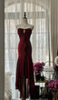 Vintage Red Mermaid Strapless Chiffon Classy Prom Dress Graduation Classy Prom Dress