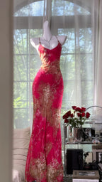 Vintage Rose Pink Floral Mermaid Backless Chiffon Long Classy Prom Dress