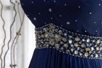 Vintage Royal Blue A-Line Halter Neck Rhinestone Satin Long Classy Prom Dress