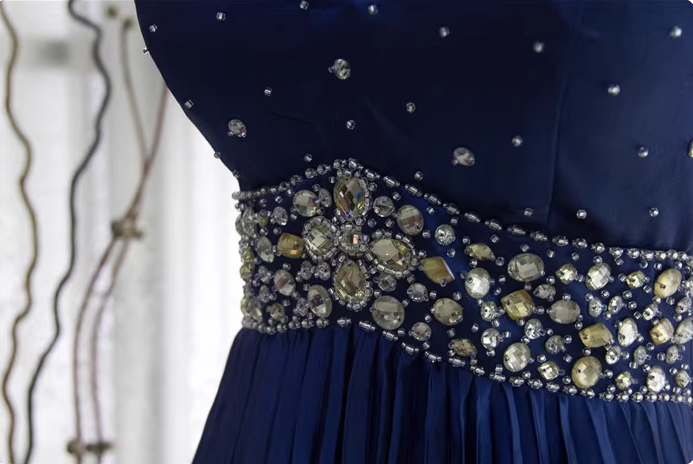 Vintage Royal Blue A-Line Halter Neck Rhinestone Satin Long Classy Prom Dress