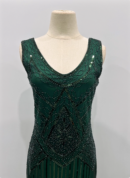 Vintage Royal Blue / Emerald Green Slim-Fit Spaghetti Strap Fringe Sequin Midi Classy Prom Dress
