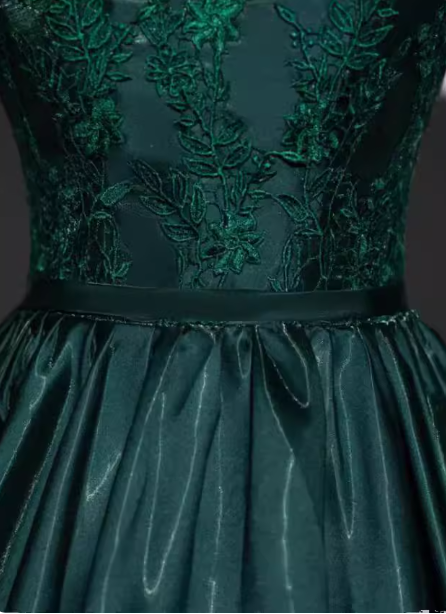 Vintage Royal Emerald Green Crew Neck A-Line Embroidered Satin Long Classy Prom Dress Secondary image