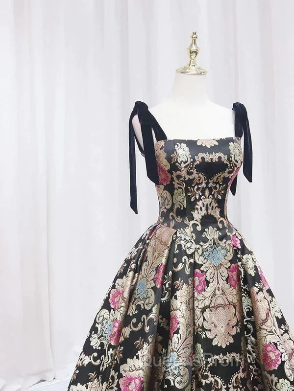 Vintage Satin Straps Floral Long Formal Evening Long Dress Evening Prom Dress Secondary image