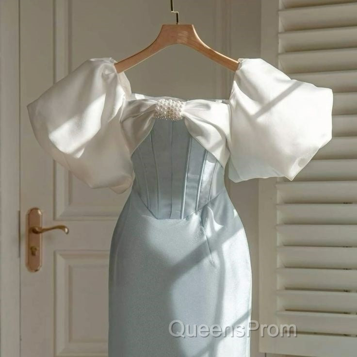 Vintage Sheath Light Sky Blue Satin Evening Prom Dress Evening Dress Secondary image