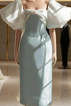 Vintage Sheath Light Sky Blue Satin Evening Prom Dress Evening Dress