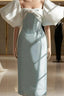 Vintage Sheath Light Sky Blue Satin Evening Prom Dress Evening Dress