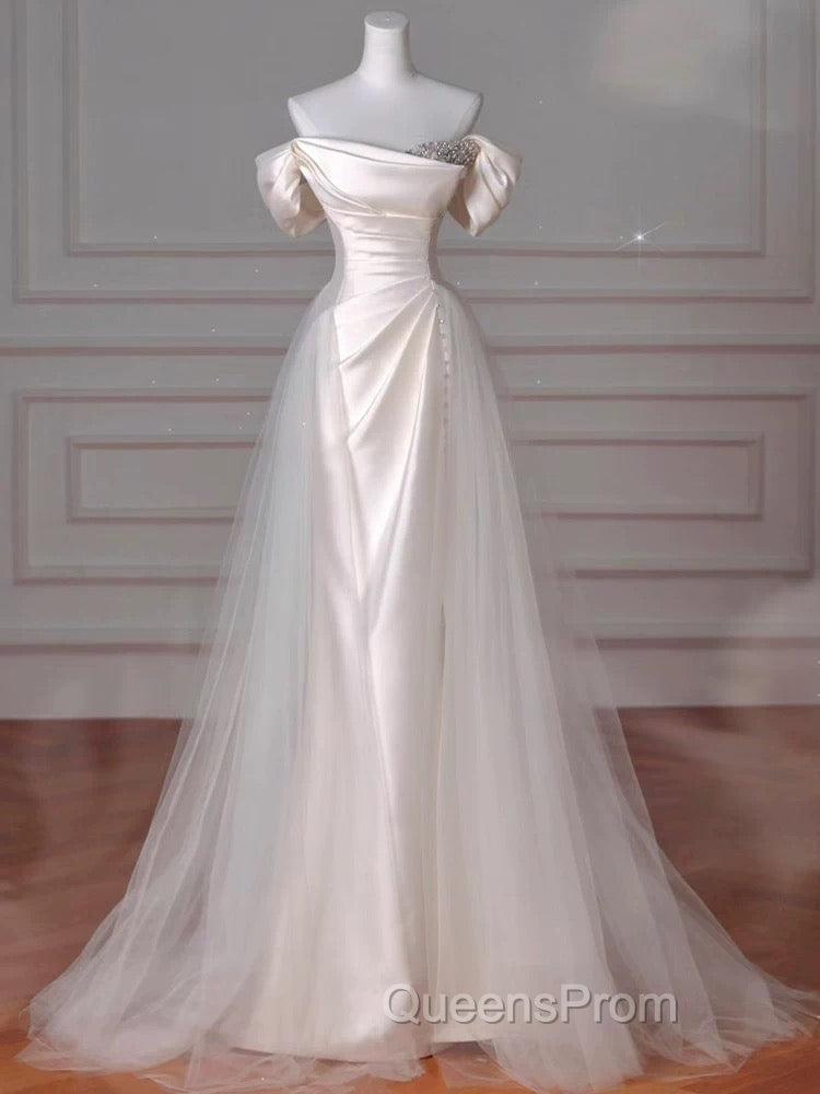 Vintage Sheath Off The Shoulder Satin Long Evening Prom Dress Party Evening Dress