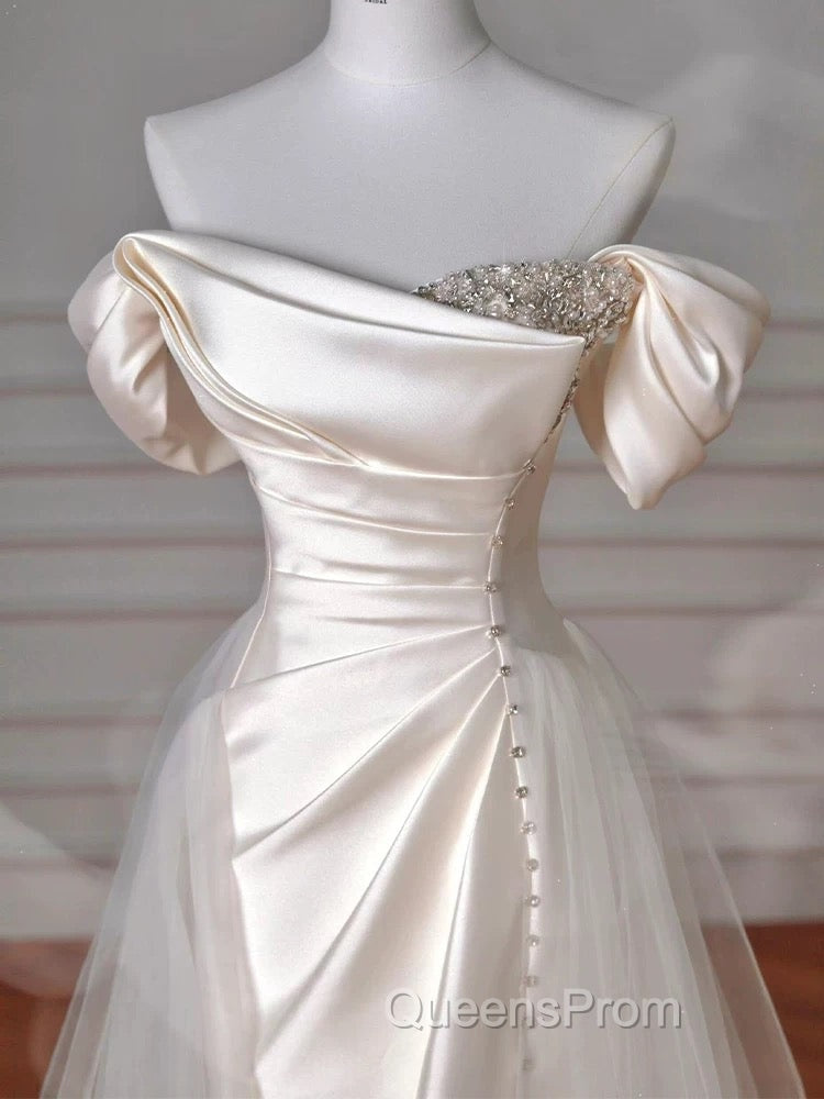 Vintage Sheath Off The Shoulder Satin Long Evening Prom Dress Party Evening Dress