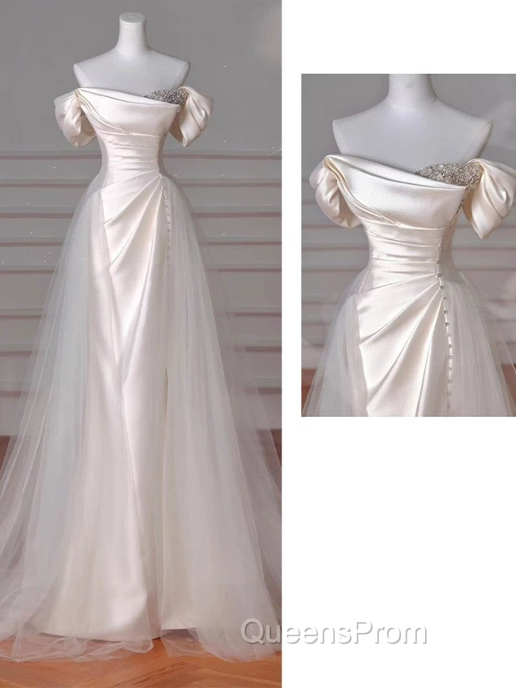 Vintage Sheath Off The Shoulder Satin Long Evening Prom Dress Party Evening Dress