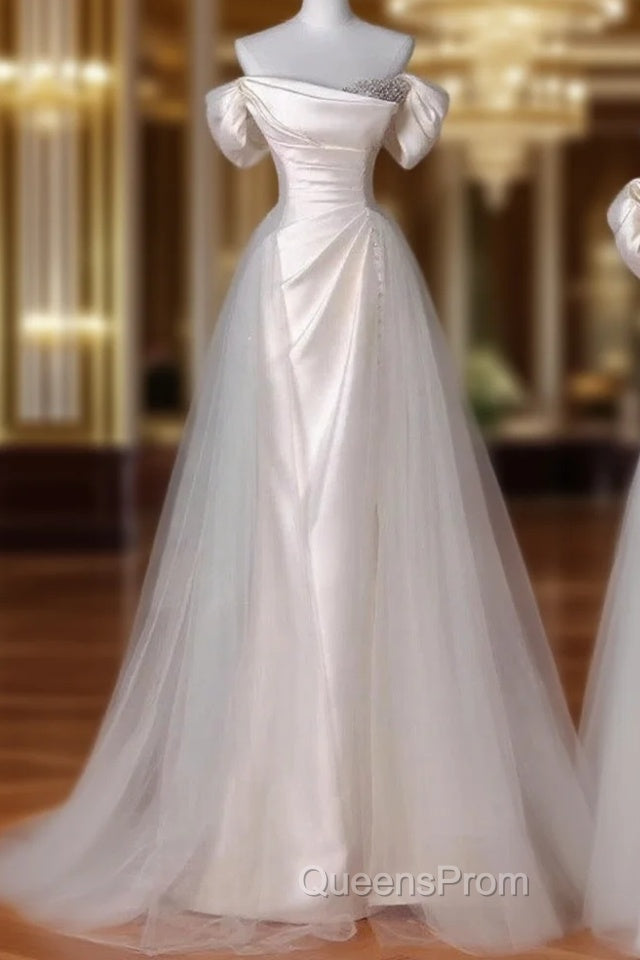 Vintage Sheath Off The Shoulder Satin Long Evening Prom Dress Party Evening Dress