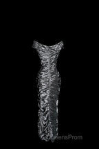Vintage Sheath Off The Shoulder Silver Gray Sleeveless Long Evening Prom Gown Fairy Evening Prom Dress
