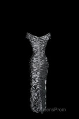 Vintage Sheath Off The Shoulder Silver Gray Sleeveless Long Evening Prom Gown Fairy Evening Prom Dress