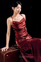 Vintage Sheath Spaghetti Straps Burgundy Ankle Length Evening Prom Dress Birthday Outfits