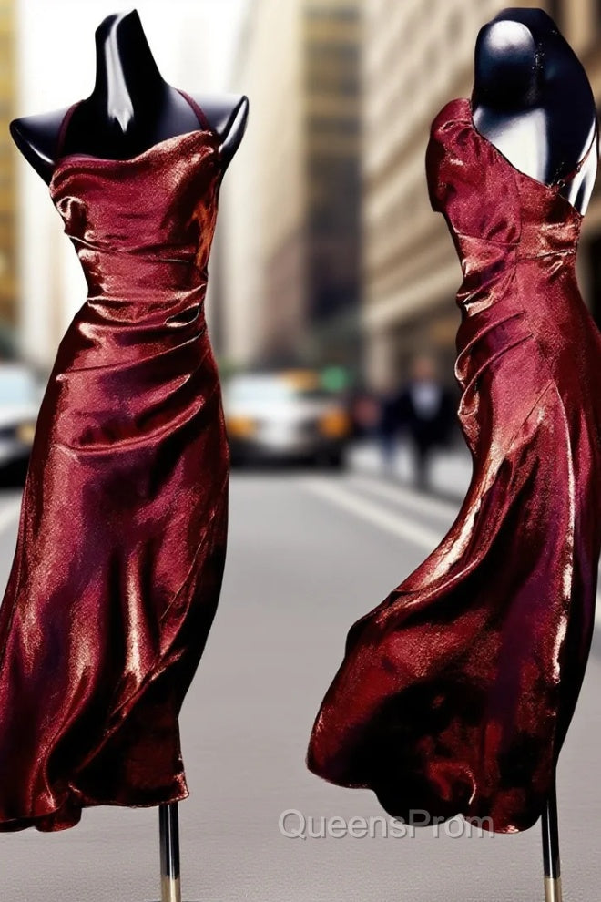 Vintage Sheath Spaghetti Straps Burgundy Ankle Length Evening Prom Dress Birthday Outfits Main image
