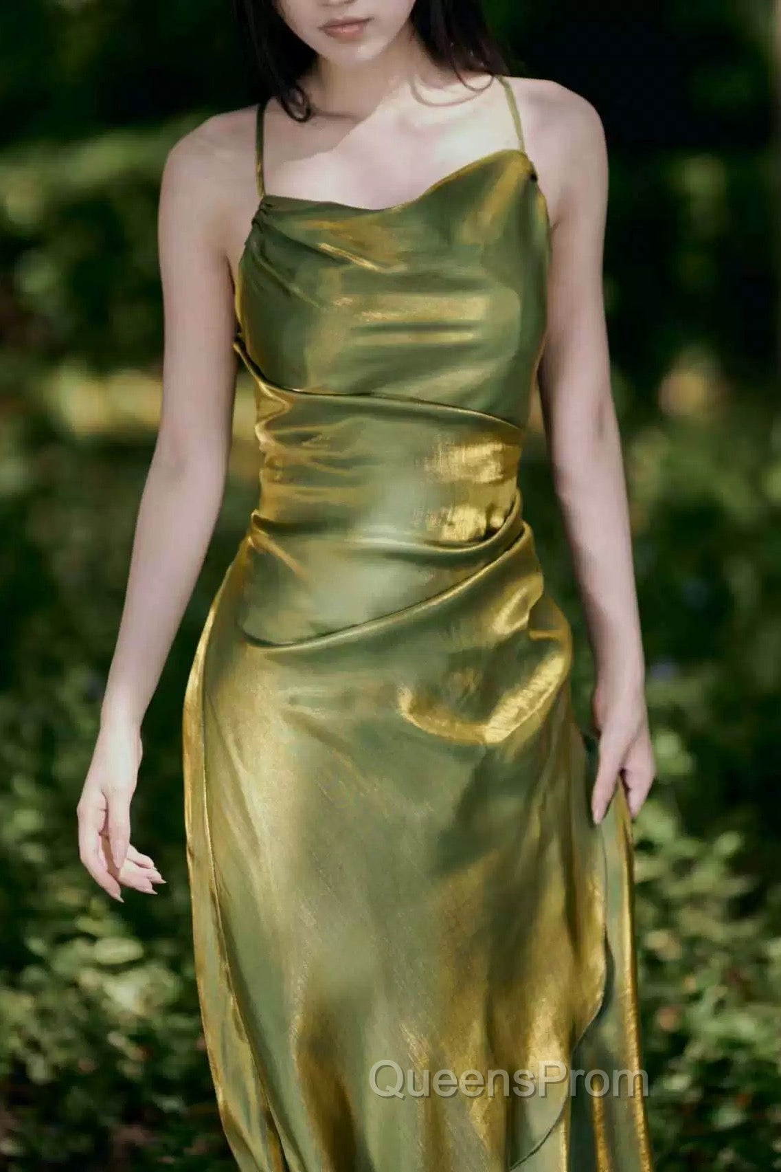 Vintage Sheath Spaghetti Straps Green Shiny Evening Prom Dress Birthday Outfits Secondary image