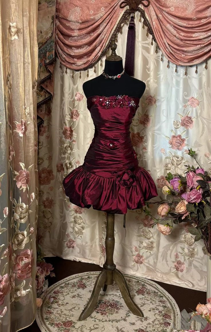 Vintage Sheath Strapless Burgundy Mini Dress Homecoming Dress 16Th Birthday Dress Main image