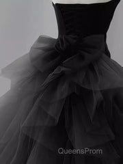 Vintage Sheath Strapless Satin Black Tulle Long Evening Prom Dress Formal Dress