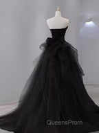 Vintage Sheath Strapless Satin Black Tulle Long Evening Prom Dress Formal Dress