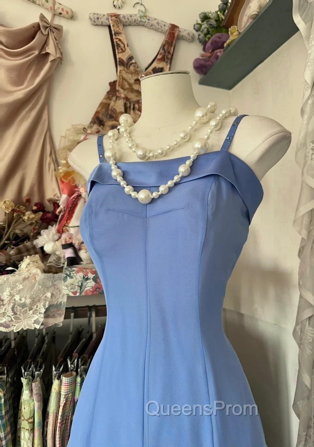 Vintage Soft Blue Spaghetti Strap A-Line Chiffon Birthday Evening Prom Dress Pretty Graduation Dress Secondary image