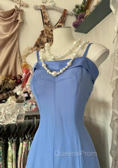 Vintage Soft Blue Spaghetti Strap A-Line Chiffon Birthday Evening Prom Dress Pretty Graduation Dress