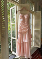 Vintage Spaghetti Straps Blue Chiffon Satin Ruffles Long Classy Prom Dress Fairytale Classy Evening Dress