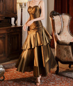 Vintage Spaghetti Straps Blue Chiffon Satin Ruffles Long Classy Prom Dress Fairytale Classy Evening Dress