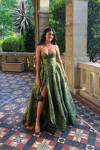 Vintage Spaghetti Straps Green Classy Prom Dress Long Classy Prom Dress