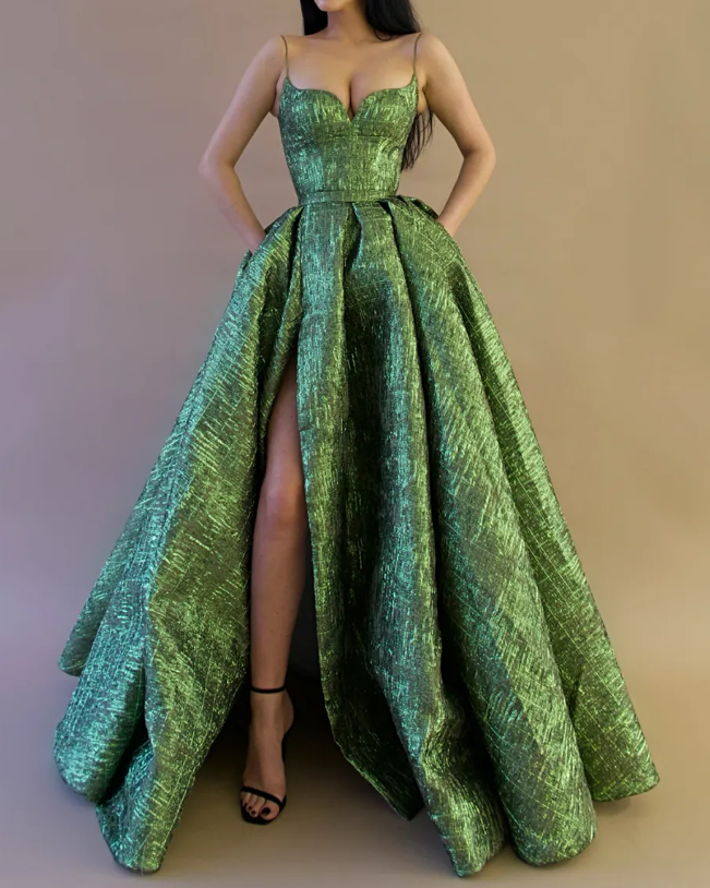 Vintage Spaghetti Straps Green Classy Prom Dress Long Classy Prom Dress