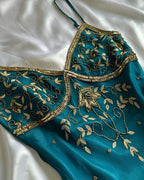 Vintage Spaghetti Straps Sheath Long Classy Prom Dress Beaded Chiffon Teal Classy Evening Dress