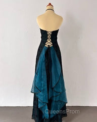 Vintage Strapless Blue Satin Sleeveless Black Tulle Beaded Ball Dress Birthday Evening Dress