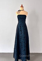 Vintage Strapless Blue Satin Sleeveless Black Tulle Beaded Ball Dress Birthday Evening Dress
