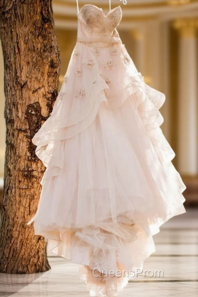 Vintage Strapless Sweetheart Neckline Flower Tulle Wedding Dress