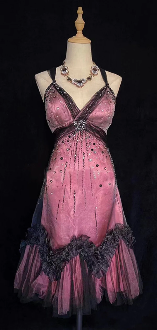 Vintage Tulle Beaded A Line Birthday Dress Spaghetti Straps Homecoming Dress Cocktail Dress Secondary image