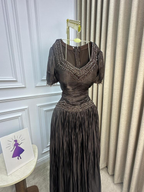 Vintage V Neck Brown Chiffon Beaded Mermaid Party Dress Long Classy Evening Gowns