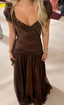 Vintage V Neck Brown Chiffon Beaded Mermaid Party Dress Long Classy Evening Gowns
