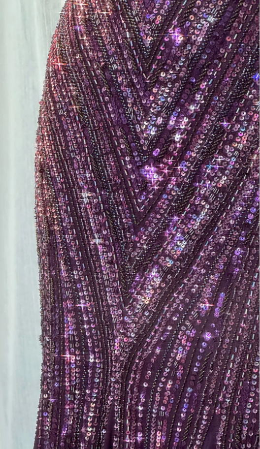 Vintage V Neck Dark Purple Chiffon Sequin Mermaid Long Party Gown Classy Evening Dress