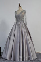 Vintage V-Neck Long Sleeves Appliques Beading Long Evening Dress