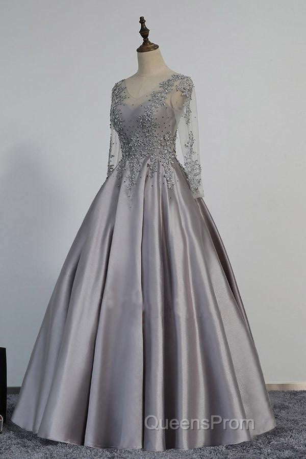 Vintage V-Neck Long Sleeves Appliques Beading Long Evening Dress