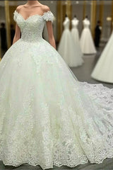 Vintage V-Neck Off The Shoulder Lace Wedding Ball Gown Dress