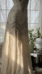 Vintage Ivory Beaded Chiffon Mermaid Classy Prom Dress