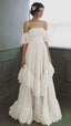 Vintage White Off The Shoulder Dots Ruffle Party Dress
