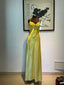 Vintage Yellow Fitted Halter Neck Satin Long Classy Prom Dress Bridesmaid Dress