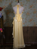 Vintage Yellow Halter Neck Floral Evening Prom Gown Fairy Princess Dress